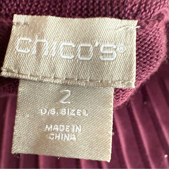 Chico's Beaded Cardigan Burgundy Longline Pleated Women’s Size 12 (L) Chico’s 2 - Picture 10 of 12